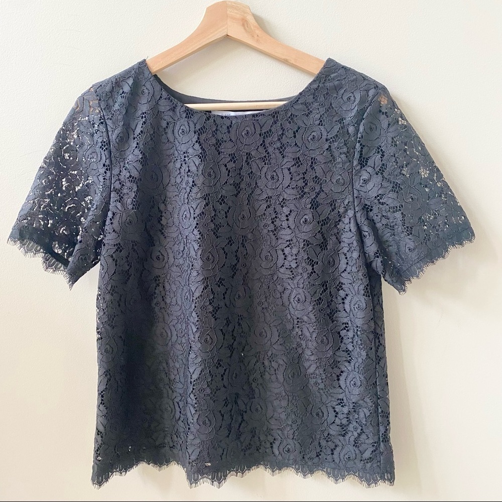 Diane Von Furstenberg Lace Tee T Shirt Blouse Black Small